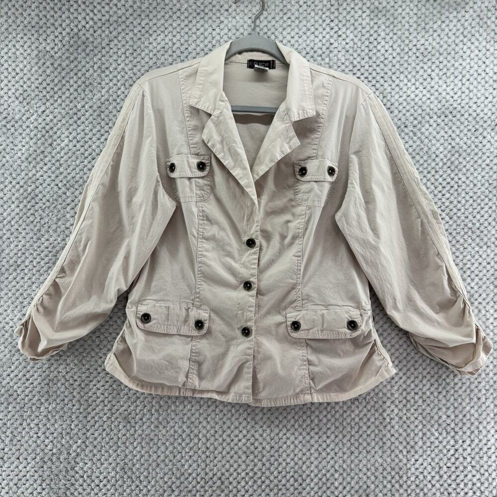 XCVI Jacket Womens XL Beige Cotton Pockets 3/4 Sleeve Safari Travel Casual